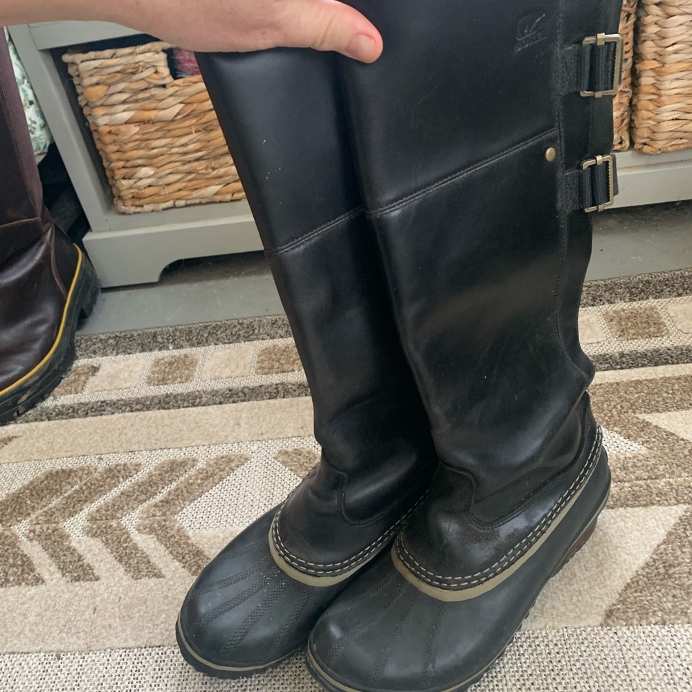 Black Tall Boots with Buckle Detail